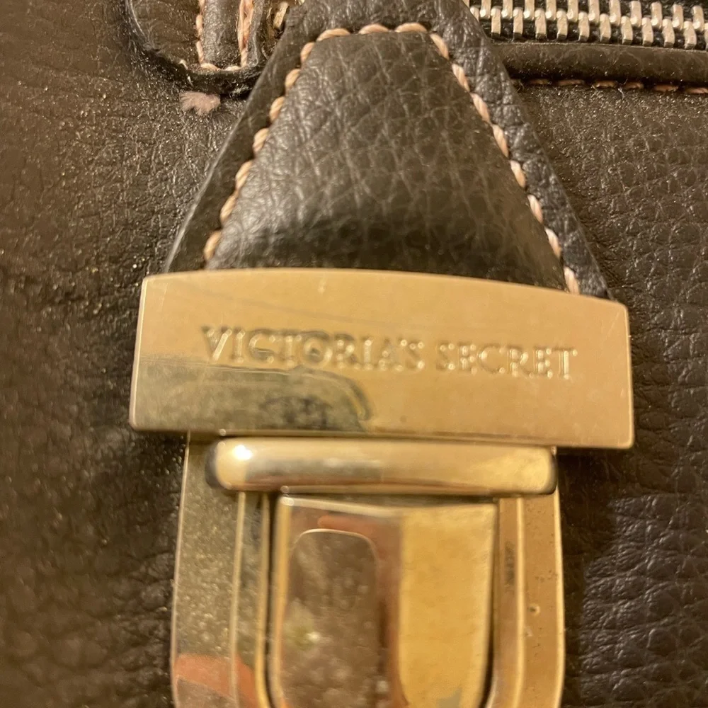 Victoria's Secret Black Leather Shoulder Bag with Gold Accents